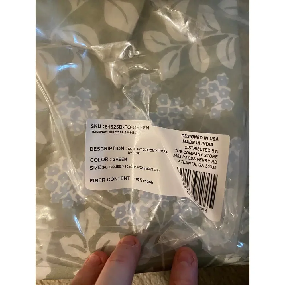 Company Cotton Tira Bird Percale Green Full/Queen Duvet Cover, NEW!